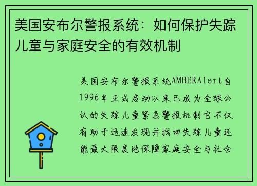 美国安布尔警报系统：如何保护失踪儿童与家庭安全的有效机制